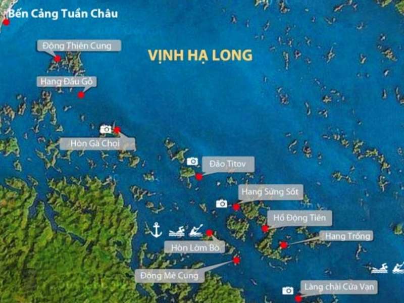 Bản đồ các hòn đảo trên vịnh Hạ Long và vị trí tham quan